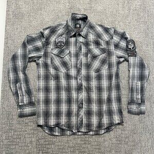 y2k men’s south pole long sleeve button up embroidered patches‎ shirt